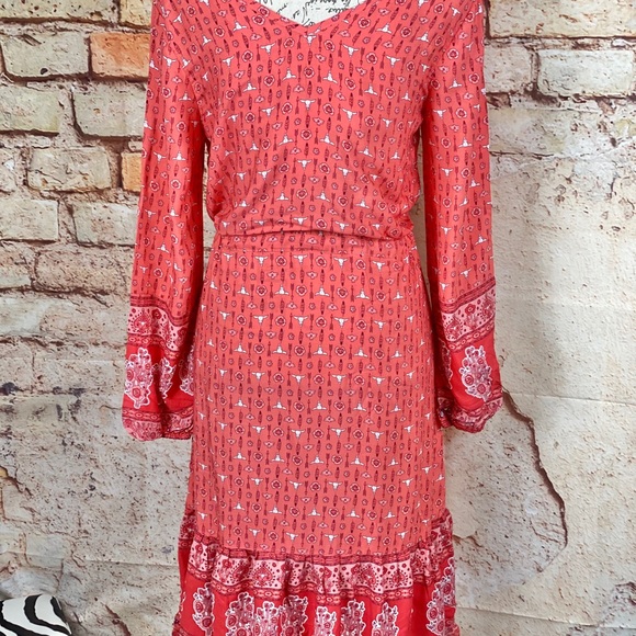 ❌NWT Hippie Indie Bohemian Red Rose Blouson Dress - Picture 14 of 14